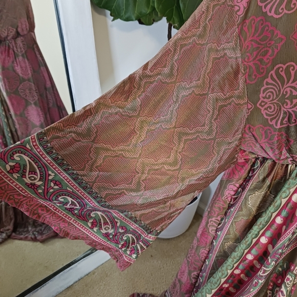 Celina Boho Maxi Womens Dress OSFM Silk Blend Paisley Magenta Wedding Guest - Picture 8 of 12